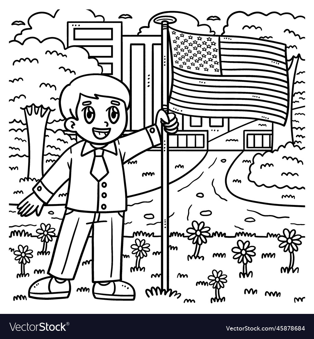 Memorial Day Child Holding Us Flag Coloring Page Vector Image Memorial Day Child Holding Us Flag Coloring Page Vector Image