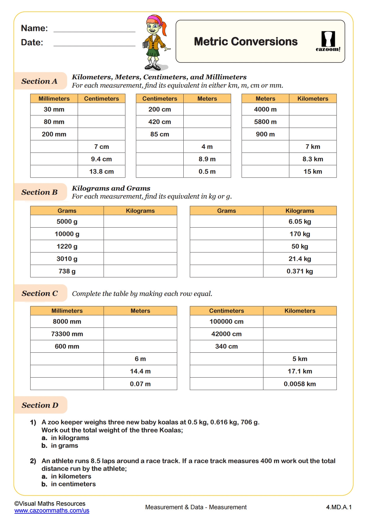 convert metric measurements worksheet