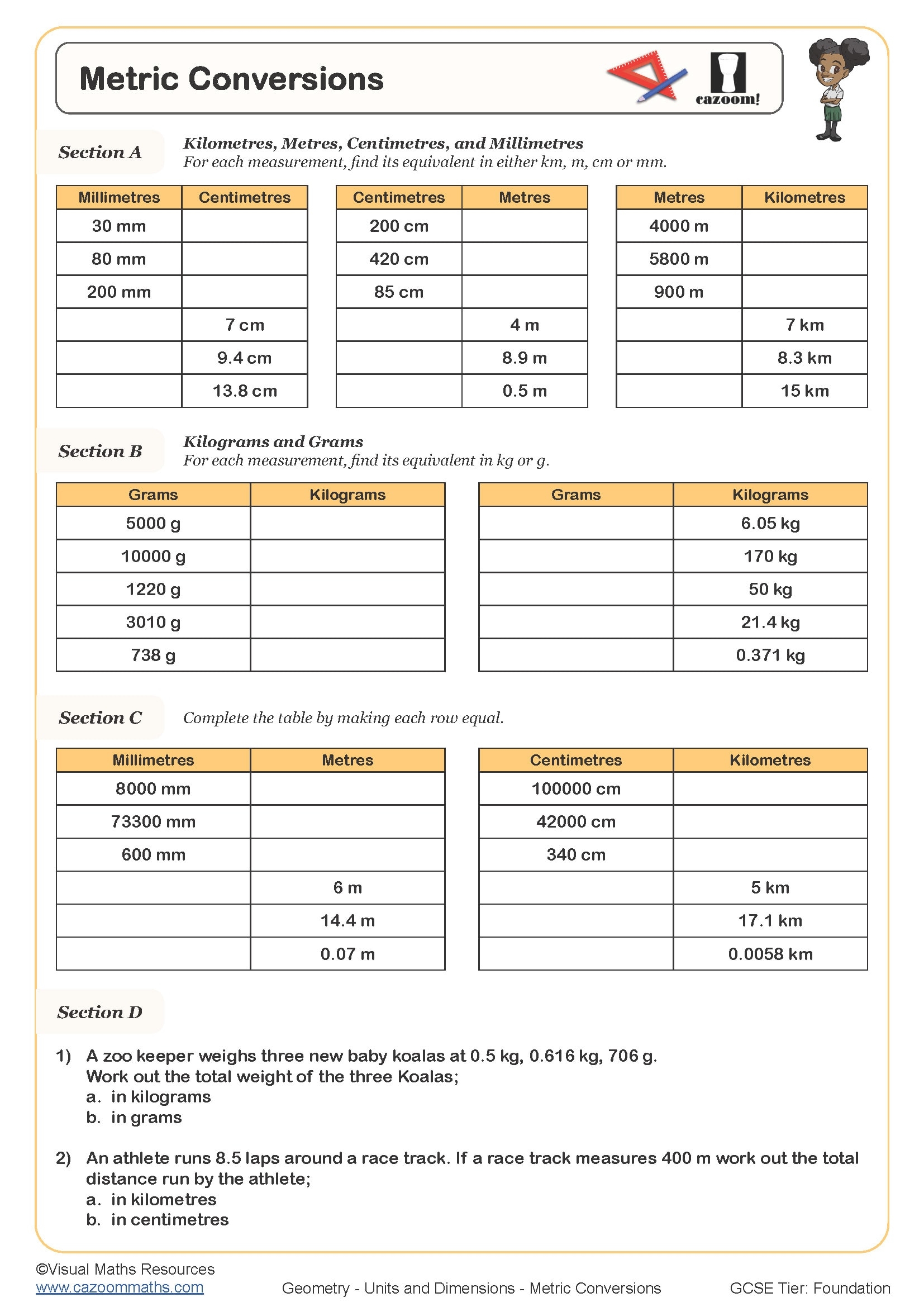 Metric Conversions Worksheet Printable Maths Worksheets