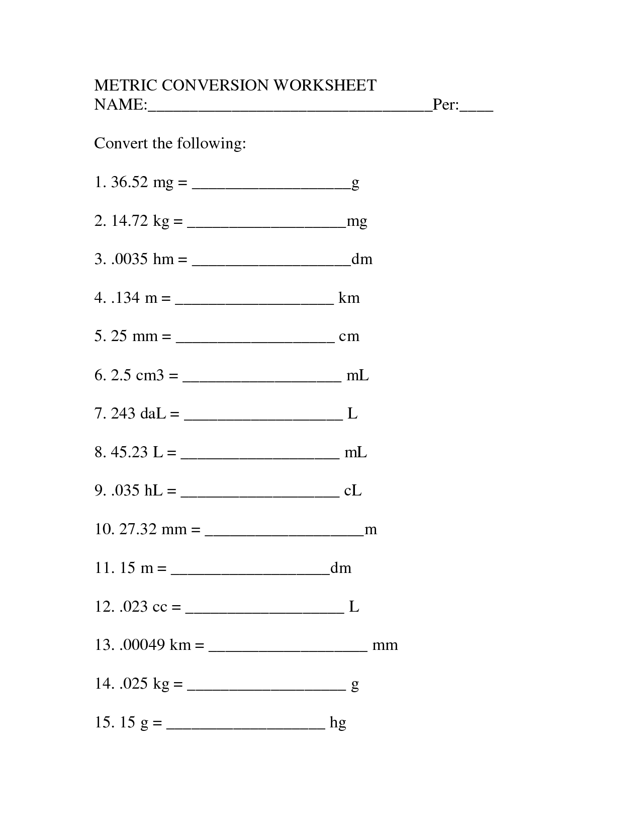 converting in the metric system worksheet converting in the metric system worksheet