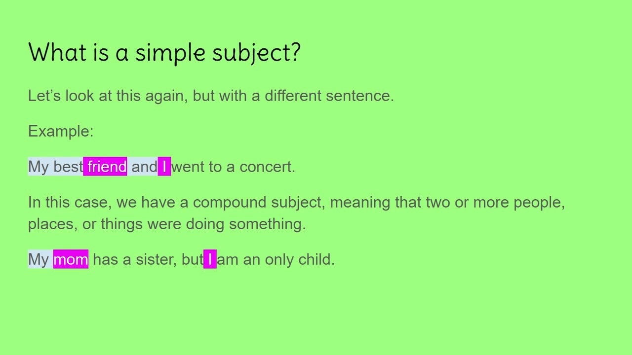 Middle School English Simple Subject Simple Predicate Part 1 YouTube