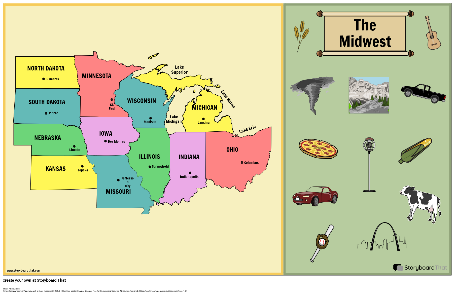 Midwest States And Capitals Storyboard By Lauren
