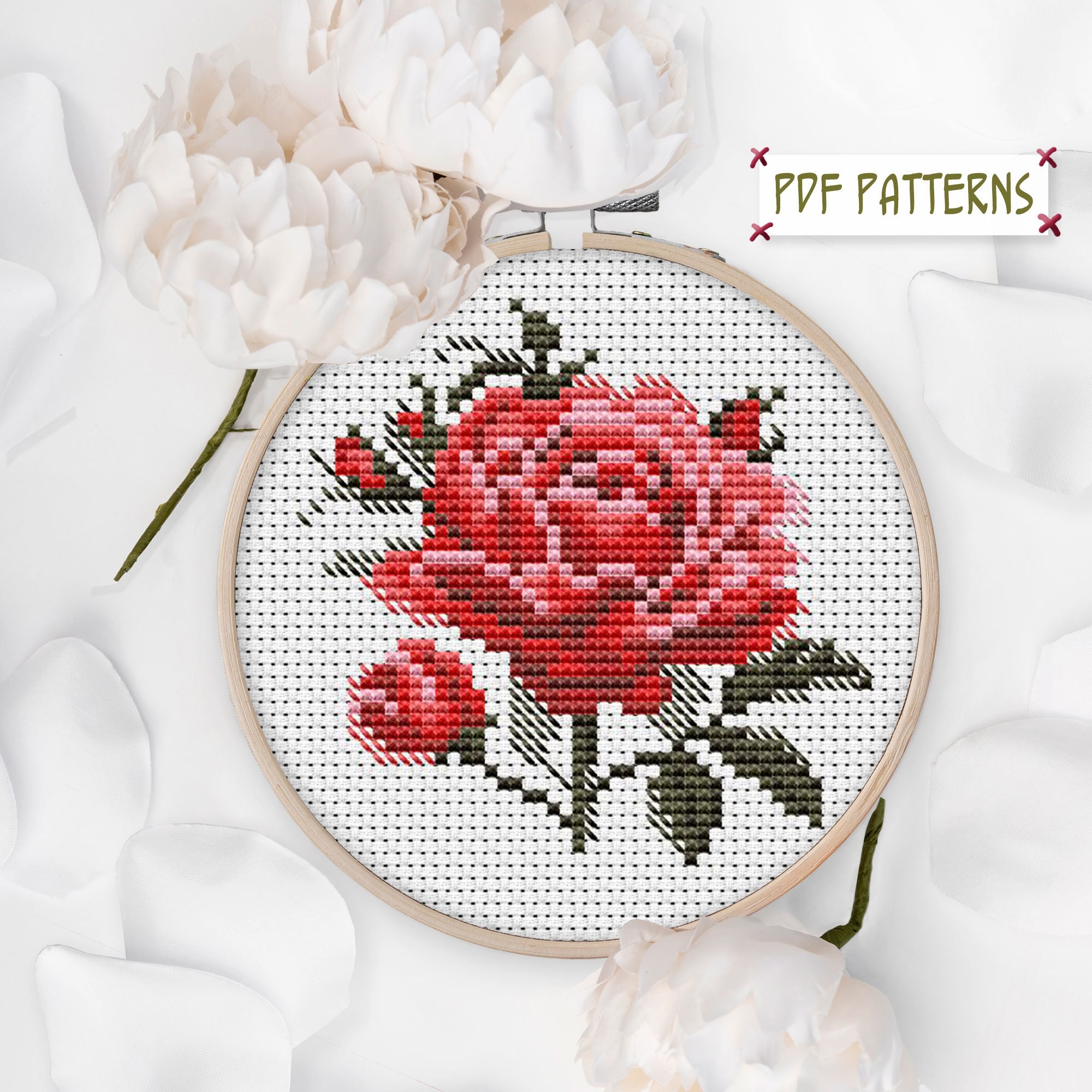 Mini English Rose Cross Stitch Small Rose Cross Stitch Red Flower Floral Pattern Simple Cross Stitch Pattern Pdf Download Etsy
