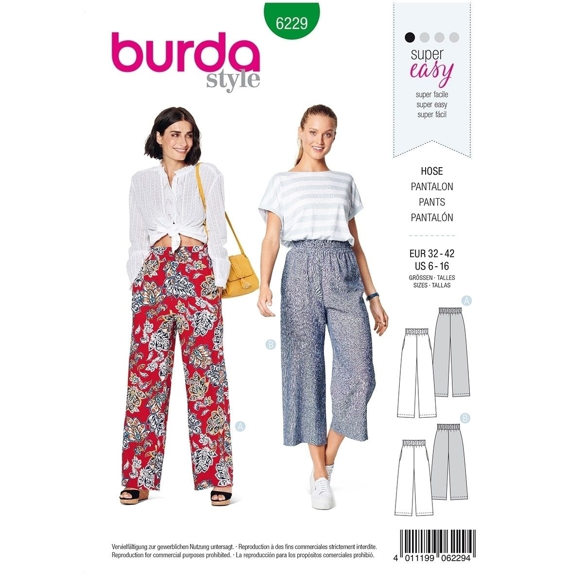 Misses Wide Leg Trousers Burda Sewing Pattern 6229 Sew Essential