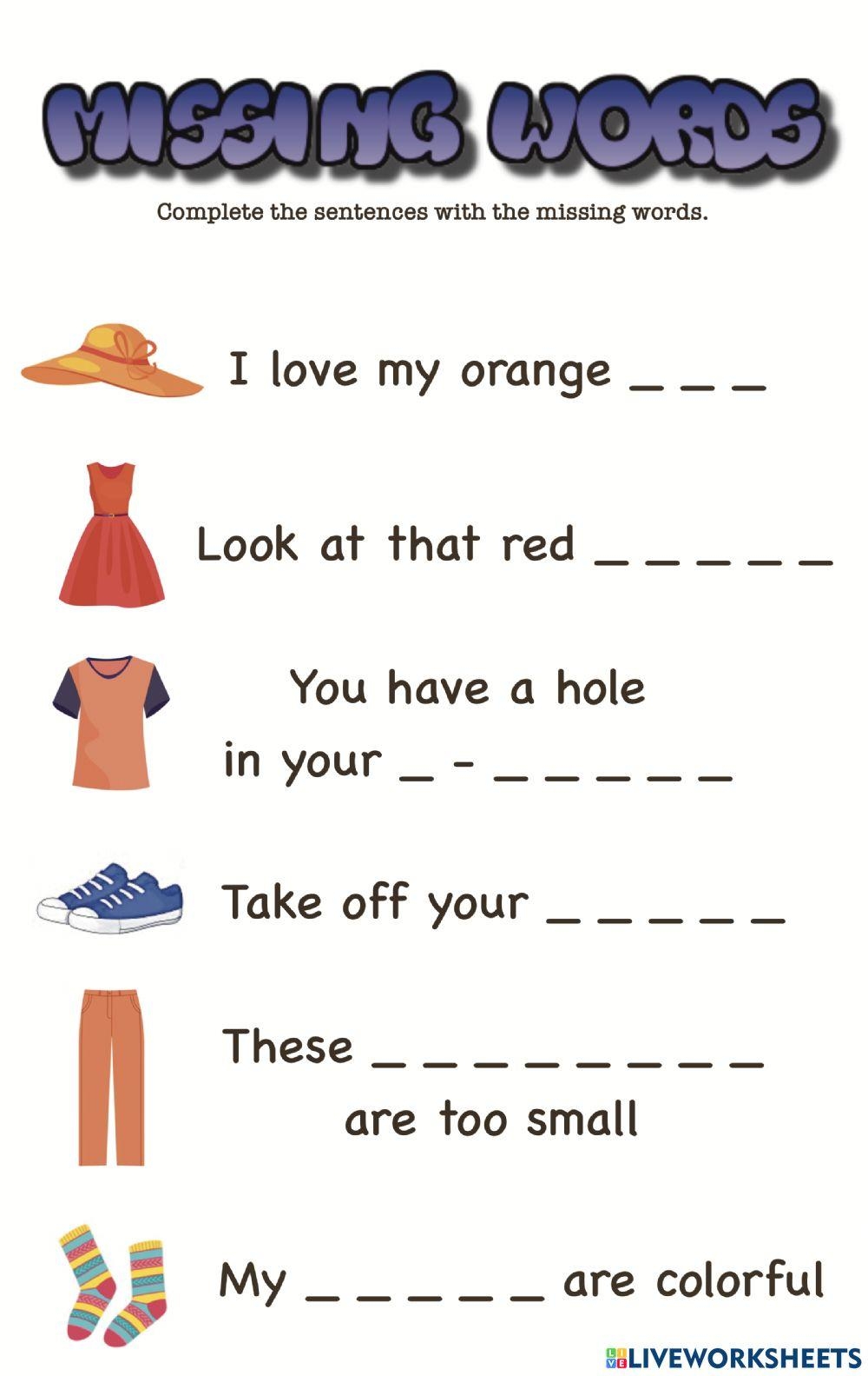 Missing Words Clothes Worksheet Live Worksheets Worksheets Library