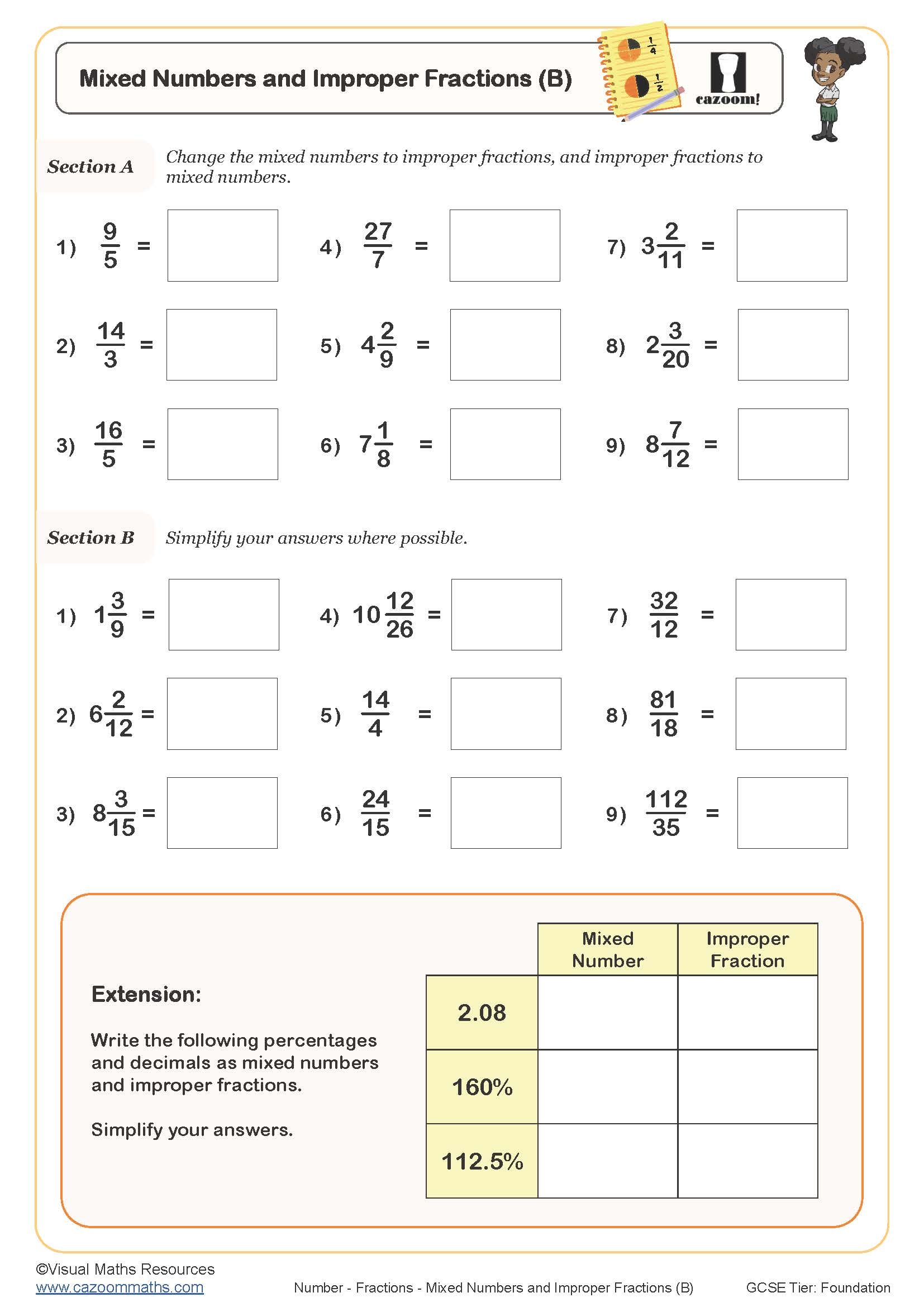 fractions improper to mixed worksheets fractions improper to mixed worksheets