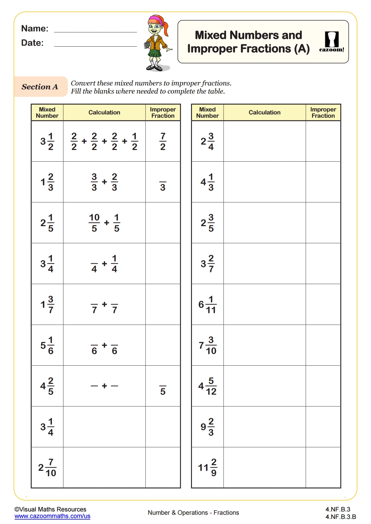 Mixed Numbers Improper Fractions A Fun And Engaging 4th Grade PDF Worksheets Cazoom Math