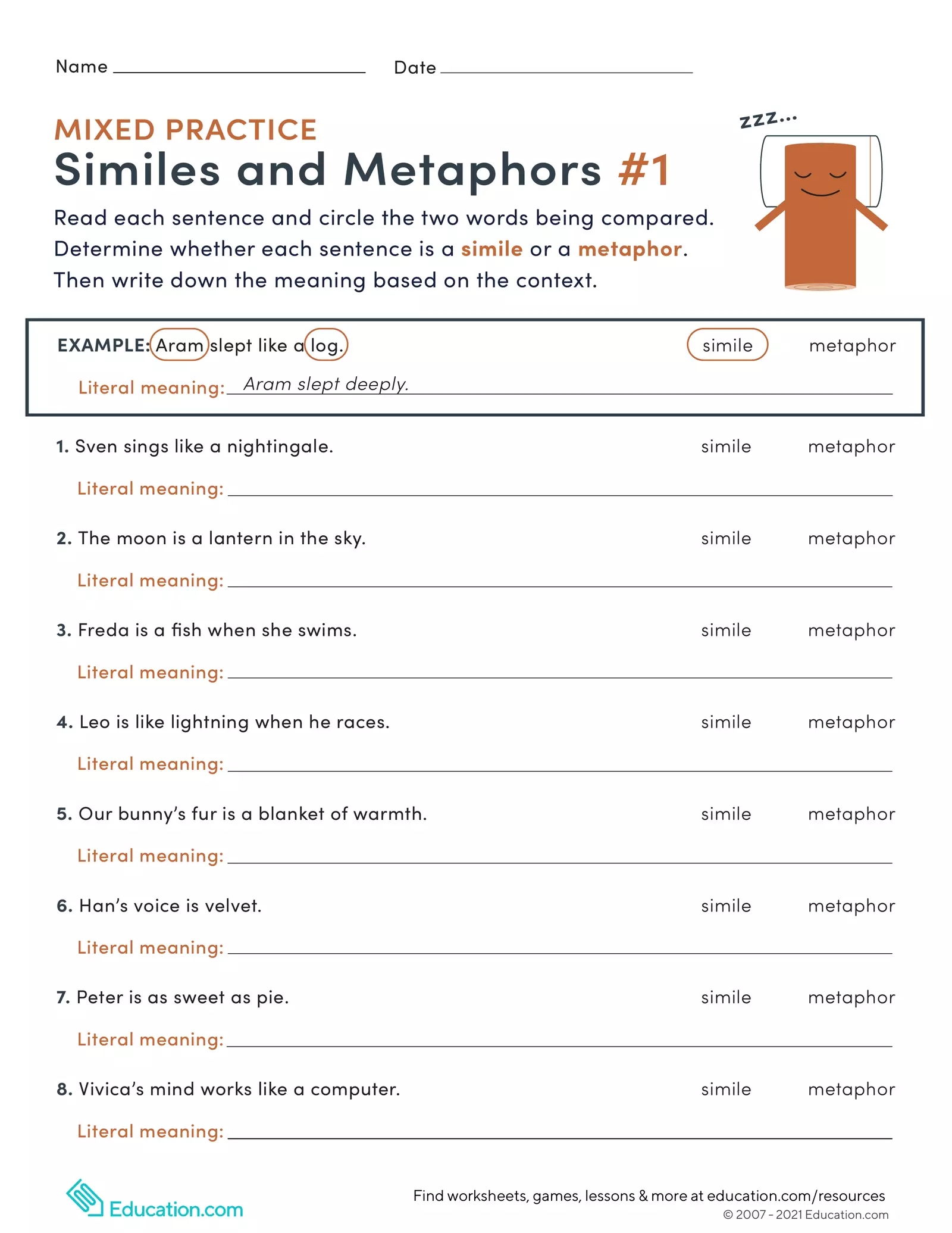 Mixed practice similes metaphors 1 Interactive Worksheet Edform Worksheets Library