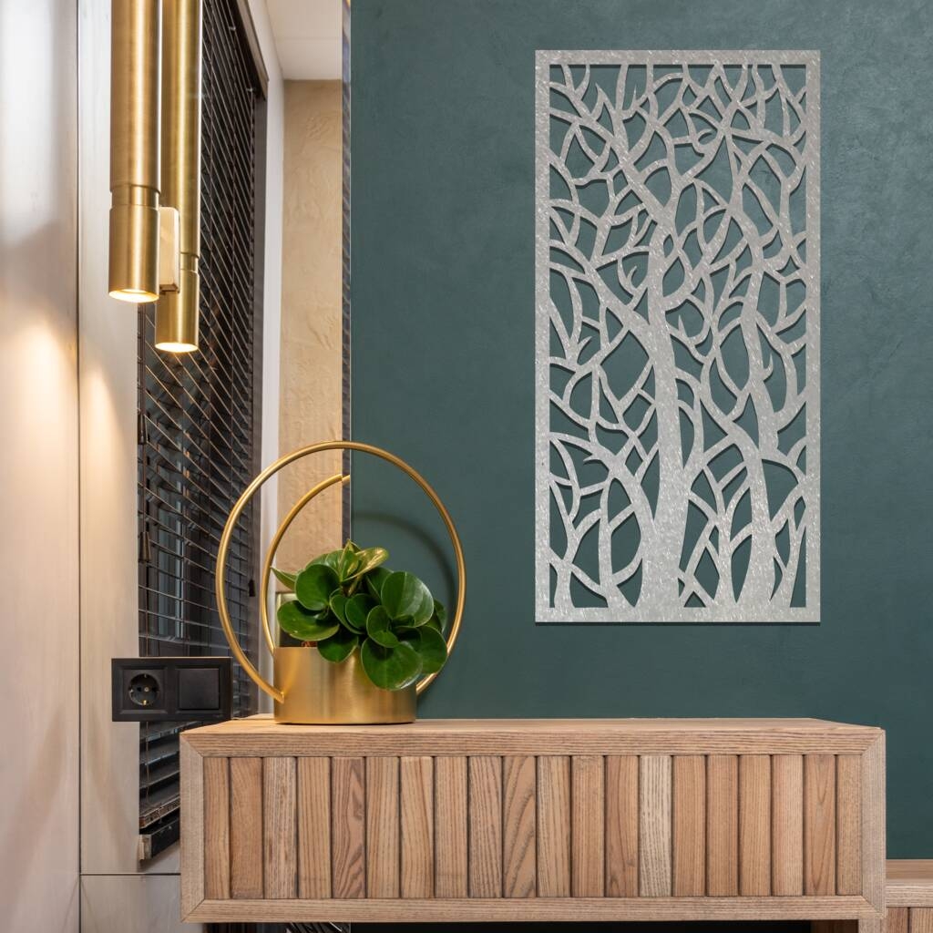 Modern Framed Tree Branch Bush Metal Wall Art Decor Mixed Media Collage Voxitworld