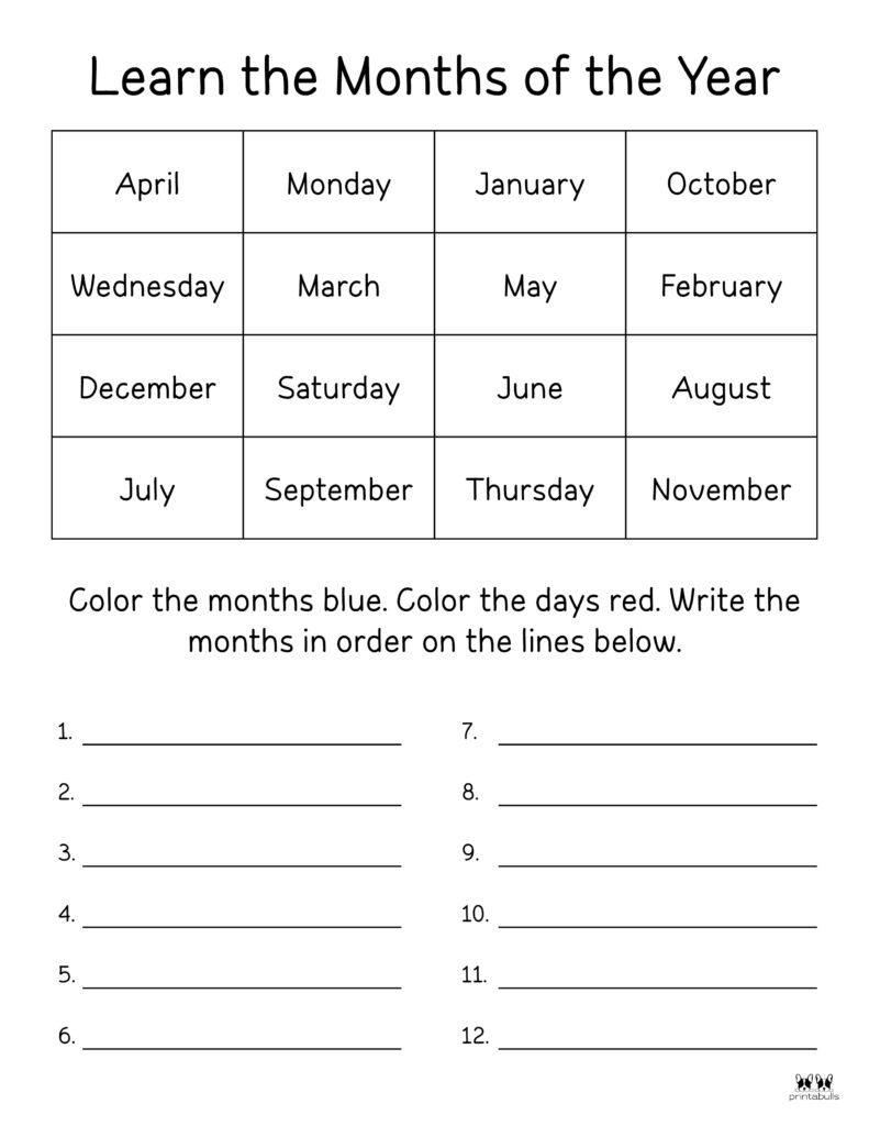 Months Of The Year Worksheets amp Printables Printabulls Worksheets Library