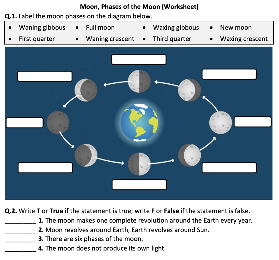 Moon Phases Of The Moon Worksheet Printable And Distance Worksheets Library