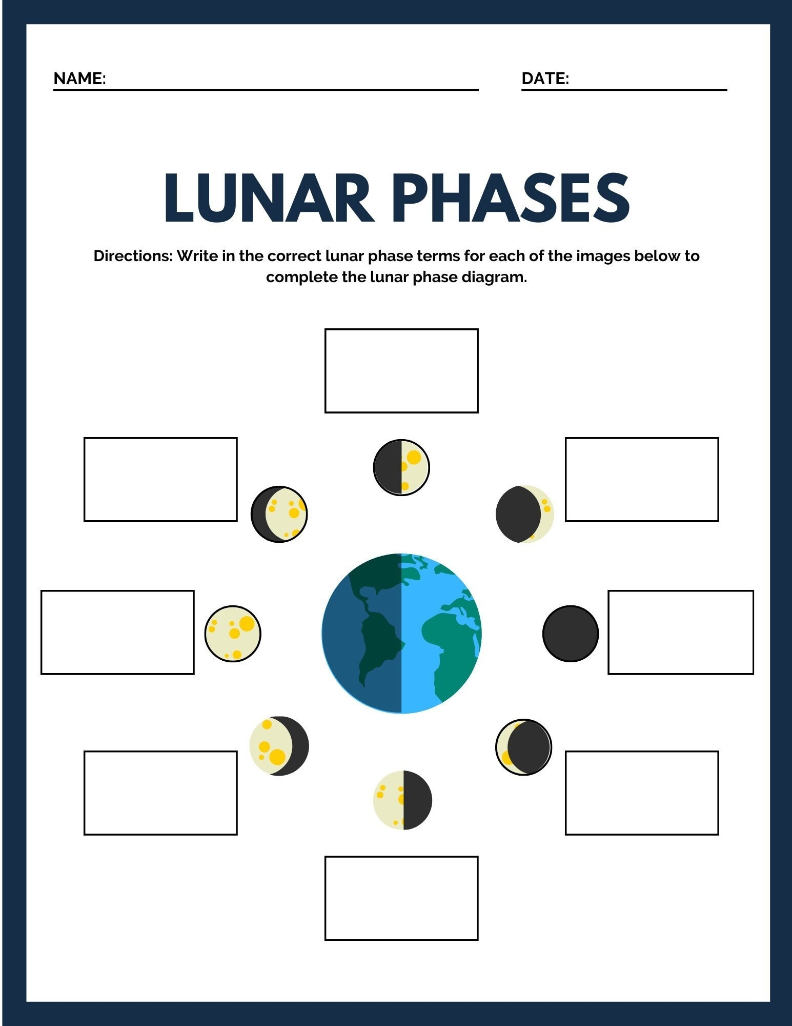 Moon Phases Science Worksheet Lunar Cycle Worksheet Lunar Cycle Activity Moon Phase Printable Lunar Phase Worksheet Kids Science Printable Etsy