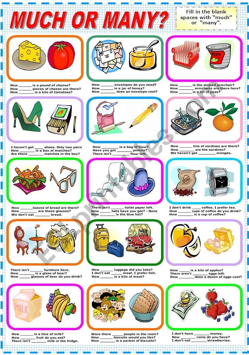 MUCH OR MANY B W VERSION INCLUDED ESL Worksheet By Katiana MUCH OR MANY B W VERSION INCLUDED ESL Worksheet By Katiana