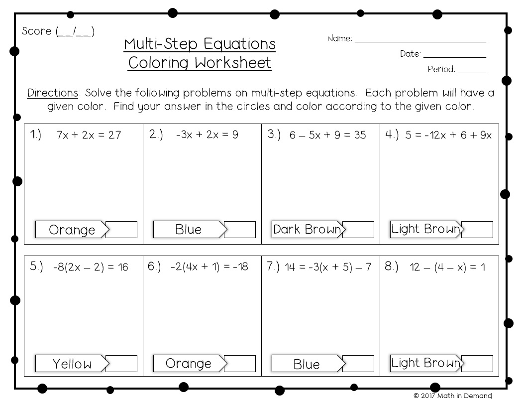 Multi Step Equations Coloring Worksheet Worksheets Library