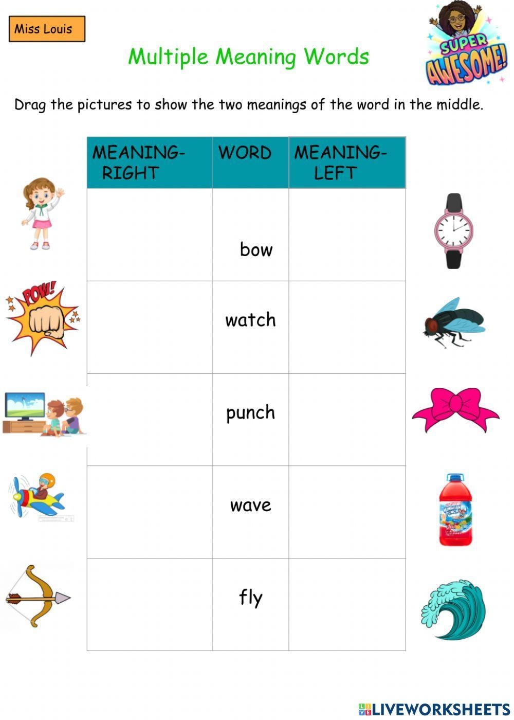 Multiple Meaning Words Worksheet For 1 Live Worksheets Worksheets Library