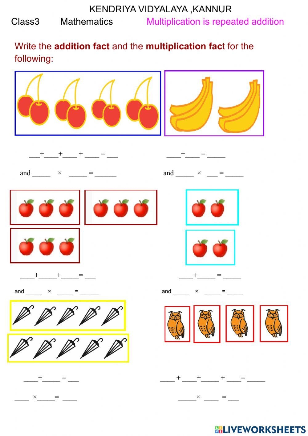 Multiplication As Repeated Addition Activity For 3 Live Worksheets Worksheets Library Multiplication As Repeated Addition Activity For 3 Live Worksheets Worksheets Library