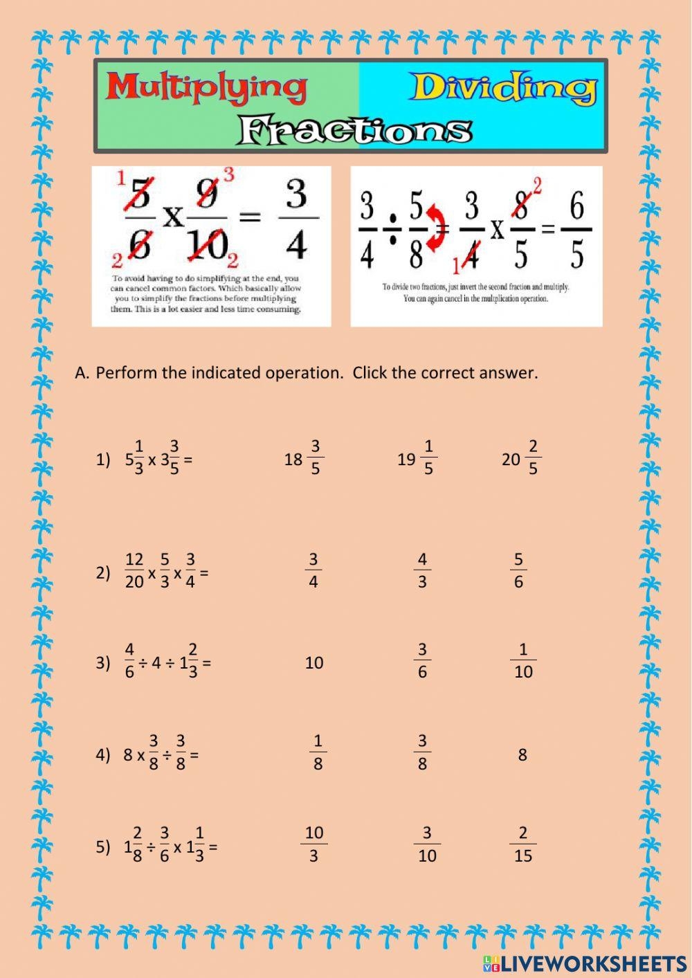 Multiplication Division Of Fractions Worksheet Live Worksheets Worksheets Library