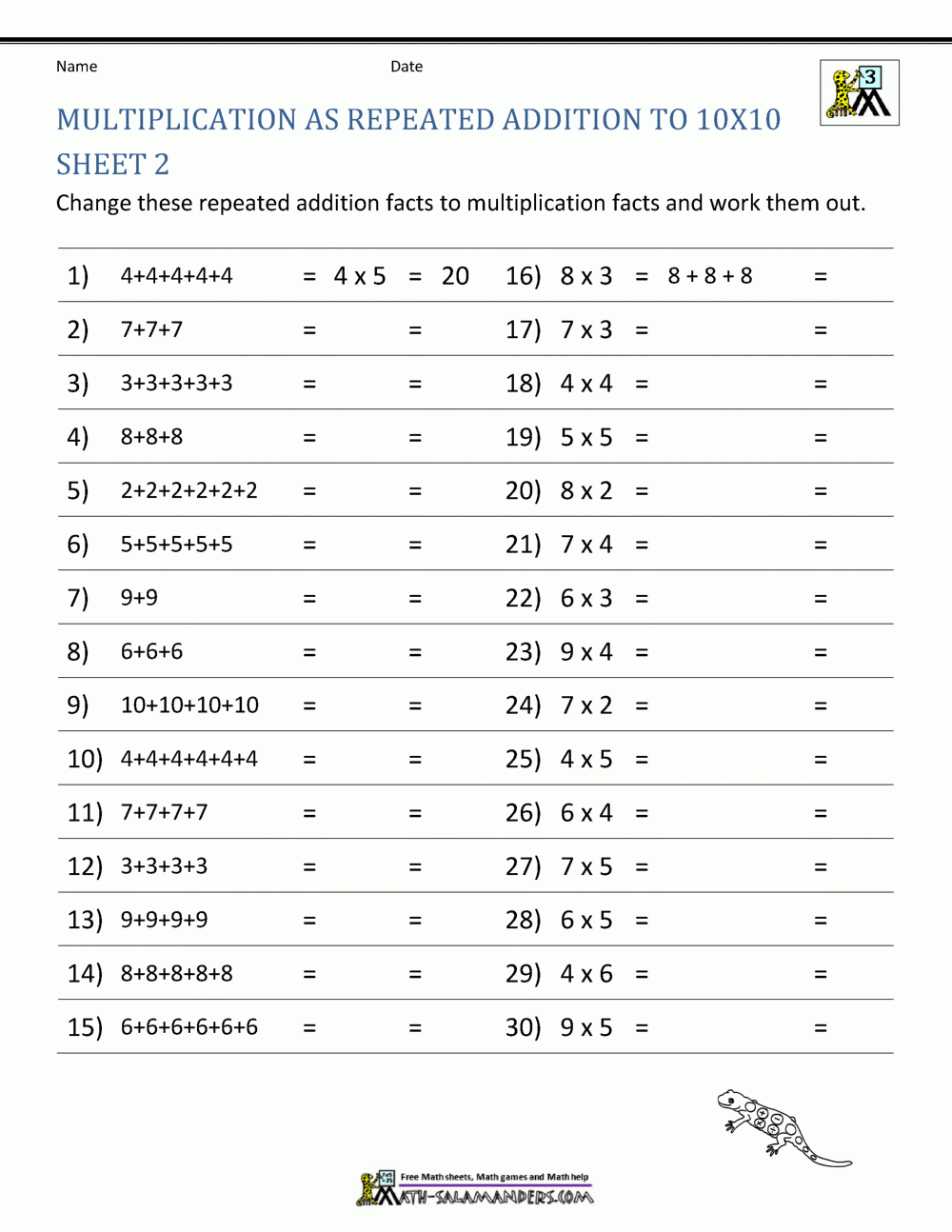 Multiplication Facts Worksheets Understanding Multiplication To 10x10