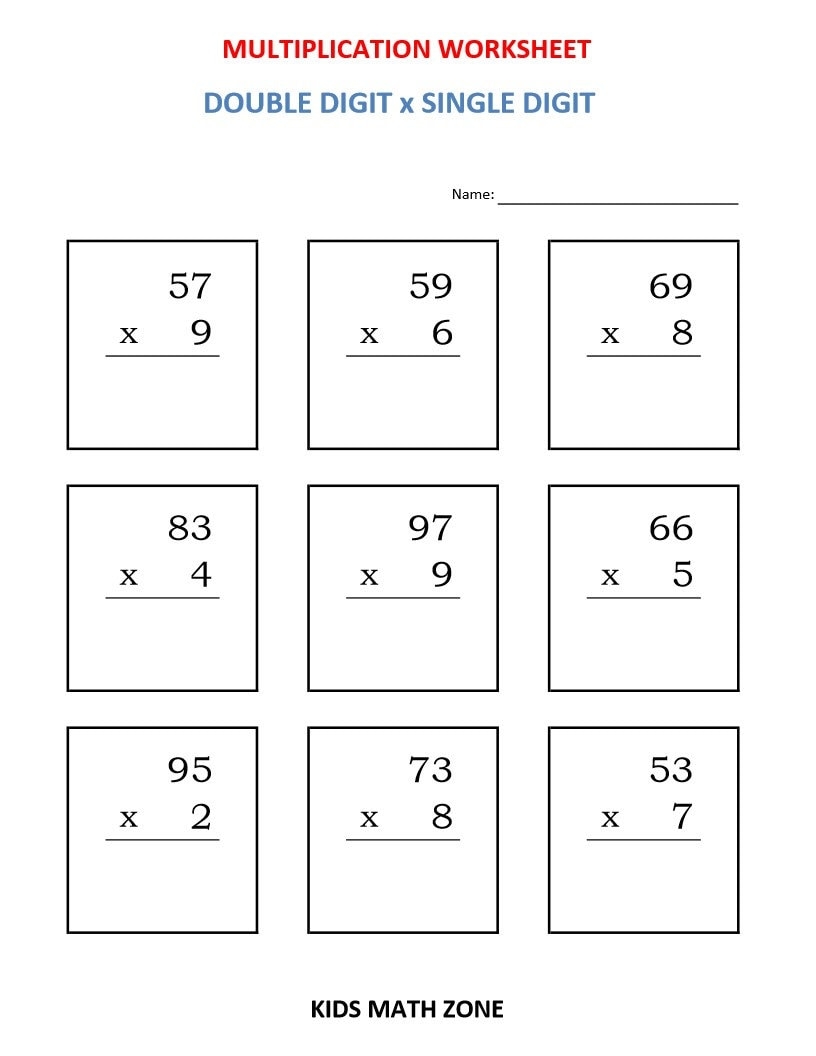 Multiplication Worksheets Double Digit X Single Digit PDF Etsy Multiplication Worksheets Double Digit X Single Digit PDF Etsy