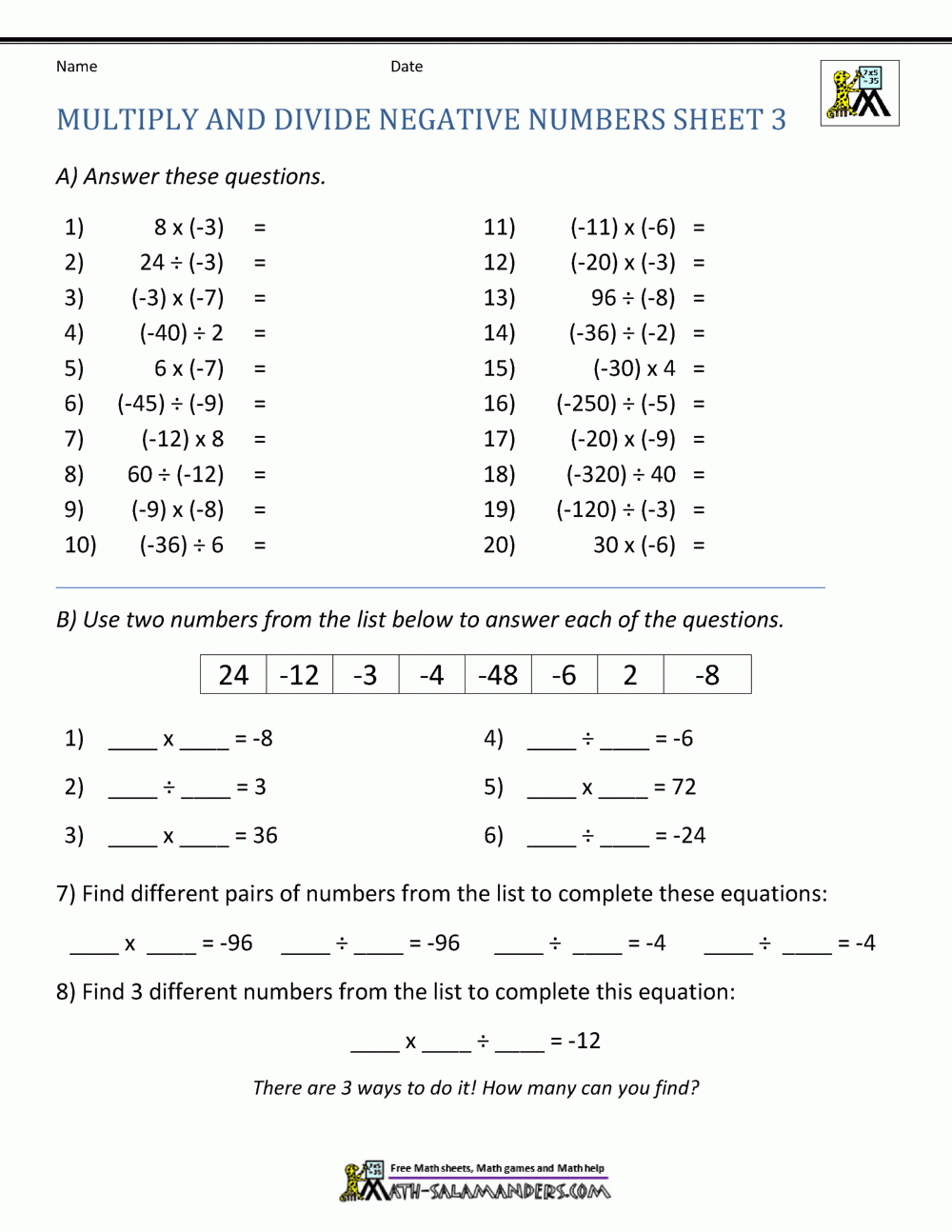 Multiply And Divide Negative Numbers Multiply And Divide Negative Numbers