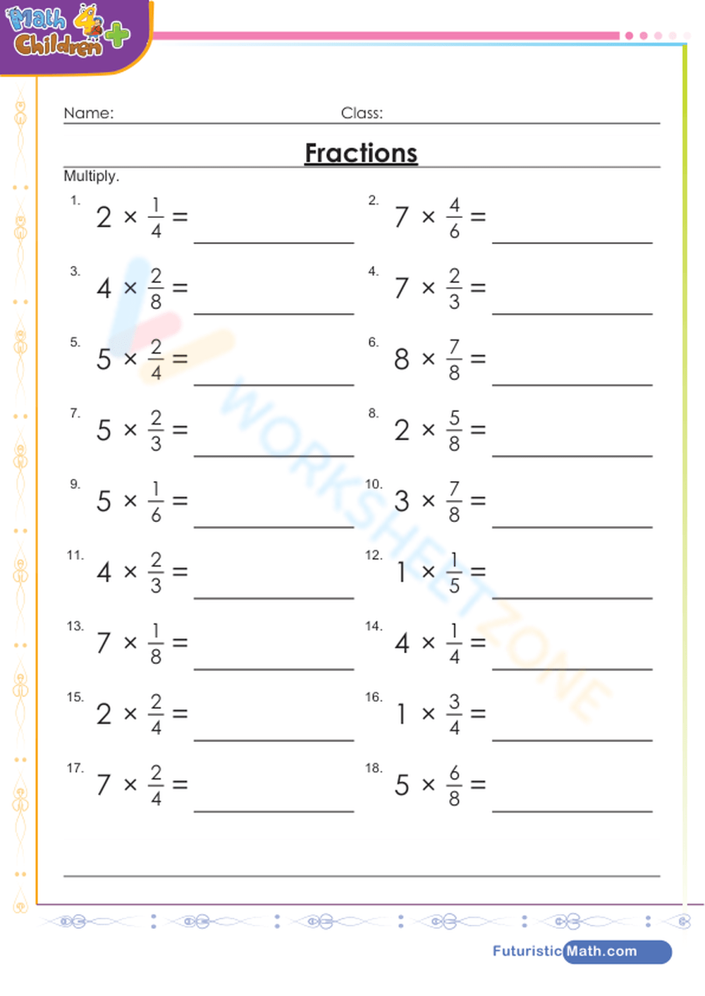 multiplying fractions with whole numbers worksheets