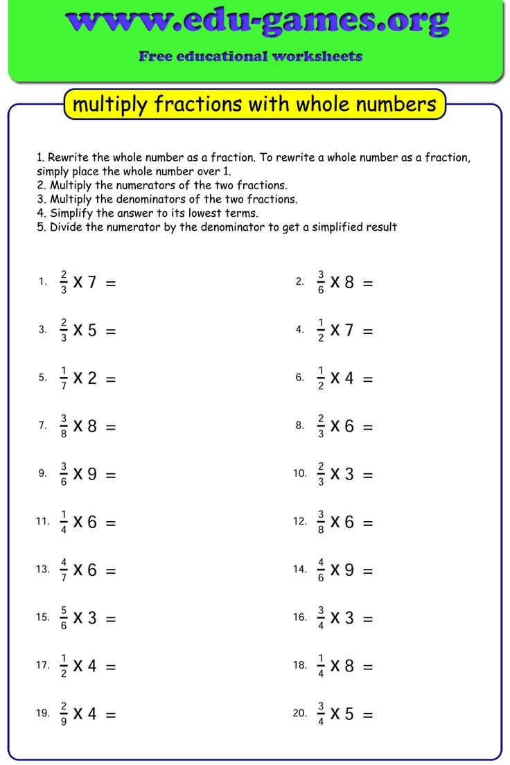 multiplying fractions by whole numbers worksheets