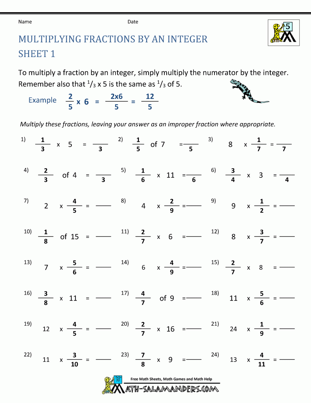 Multiplying Fractions Worksheet Multiplying Fractions Worksheet
