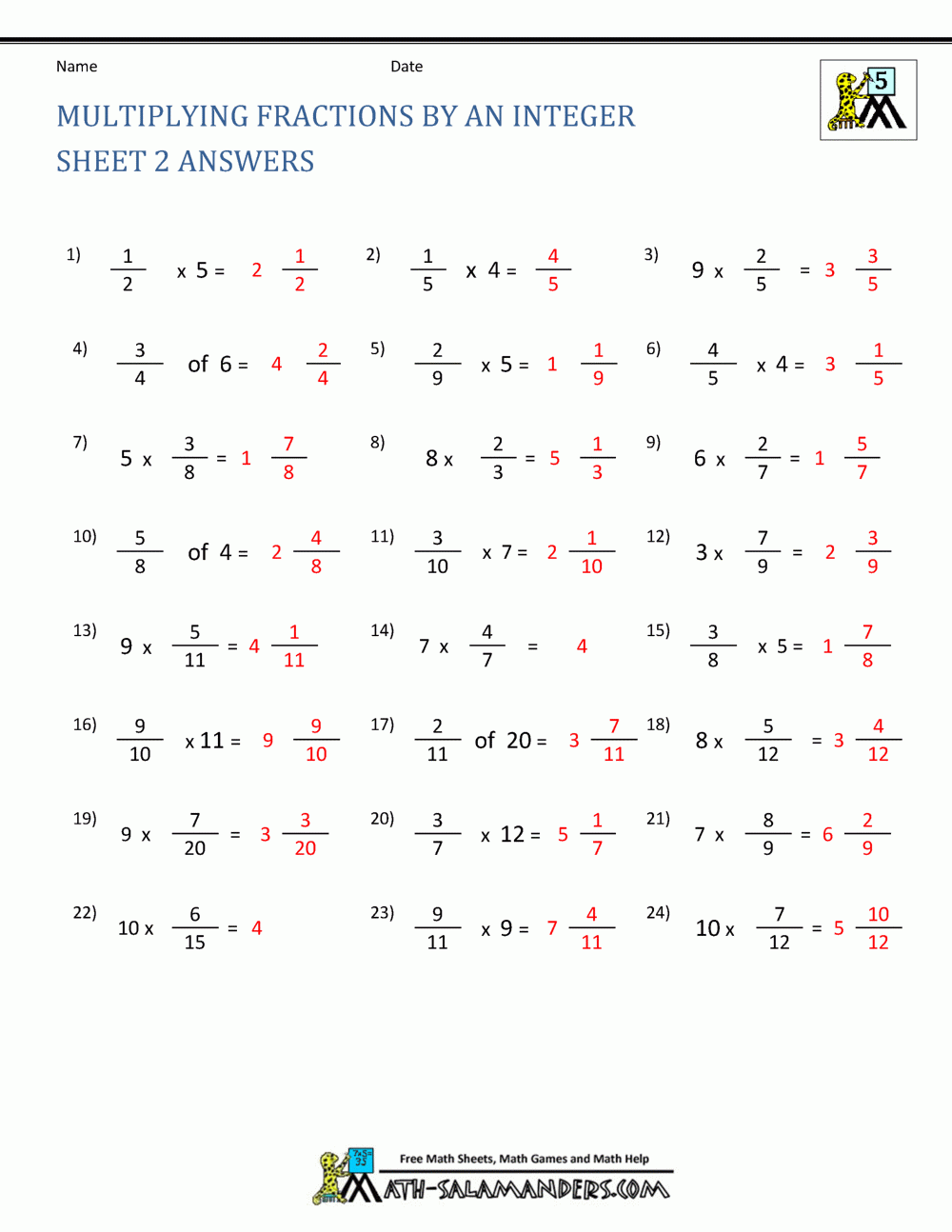 Multiplying Fractions Worksheet Multiplying Fractions Worksheet