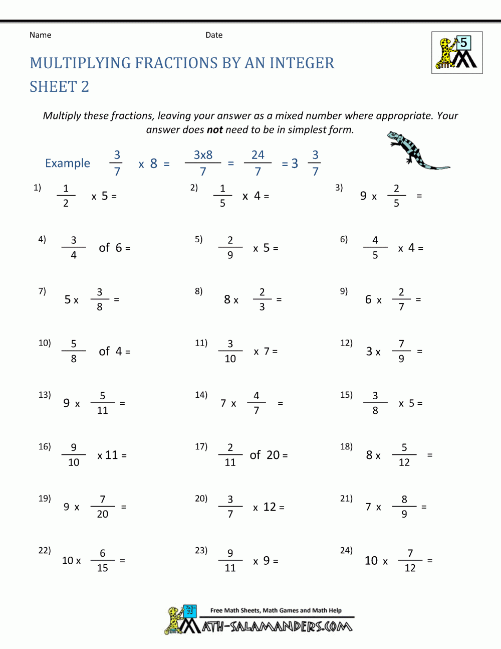 Multiplying Fractions Worksheet Multiplying Fractions Worksheet