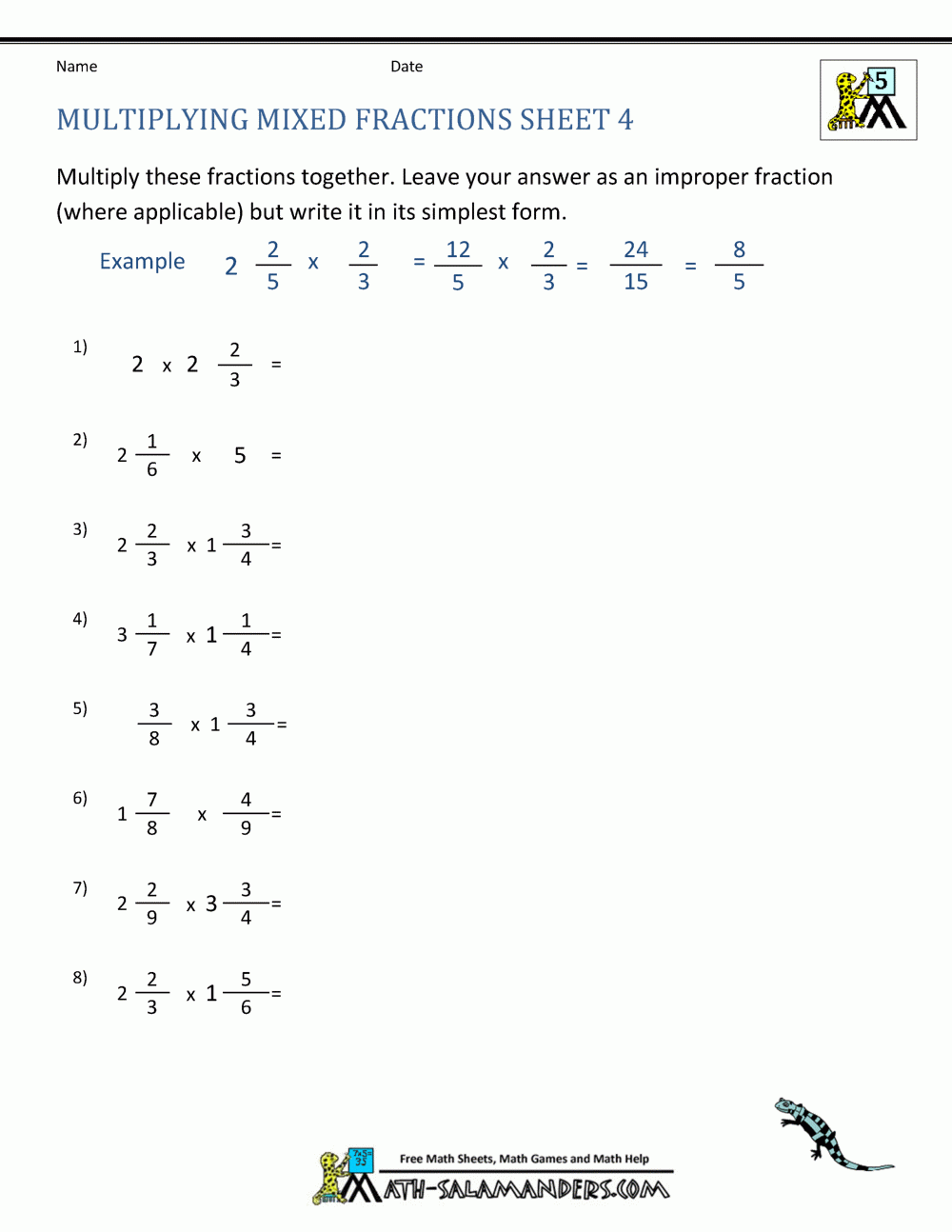 Multiplying Mixed Fractions