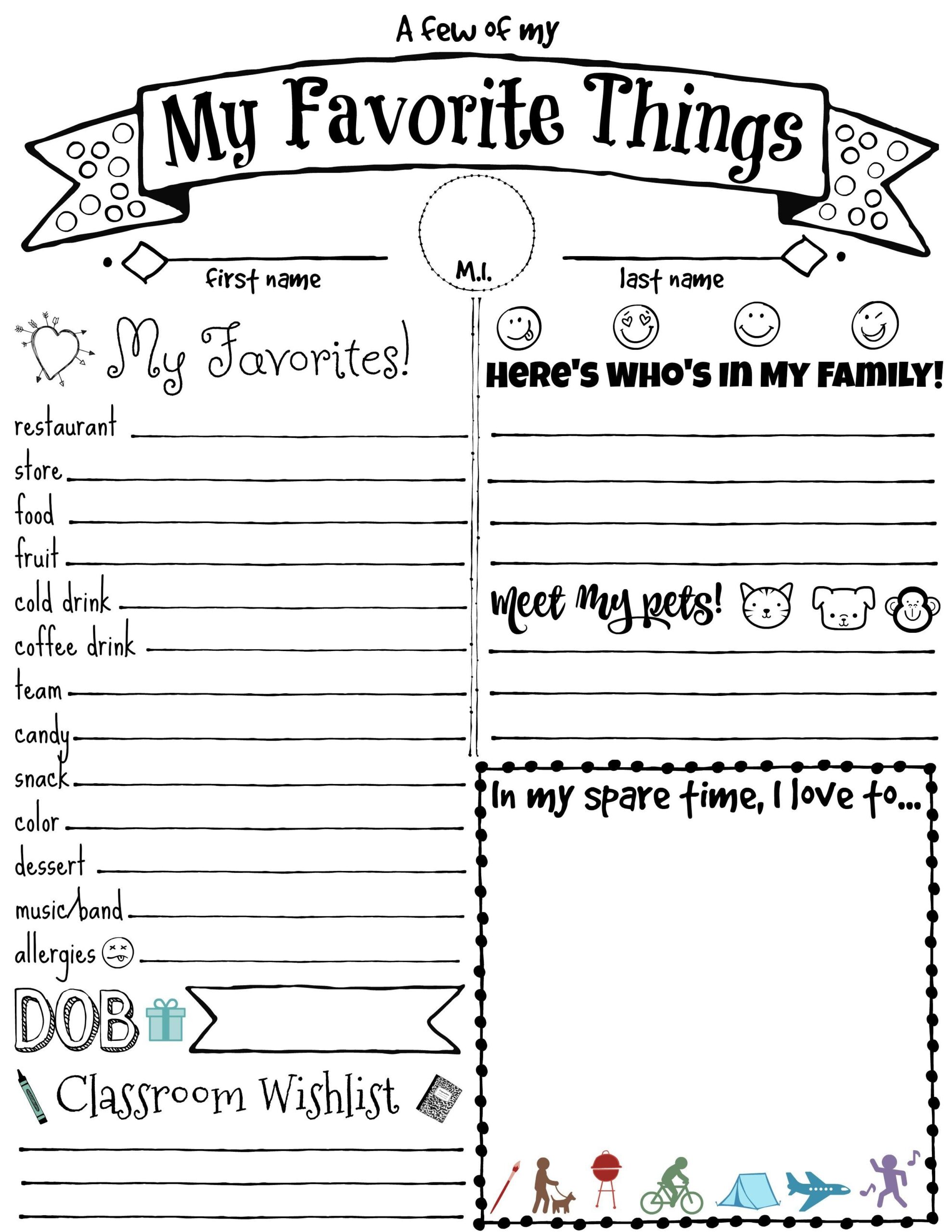 my favorite things worksheet my favorite things worksheet