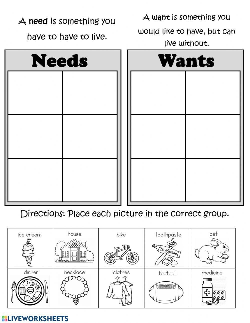 Needs And Wants Interactive Worksheet Live Worksheets Worksheets Library
