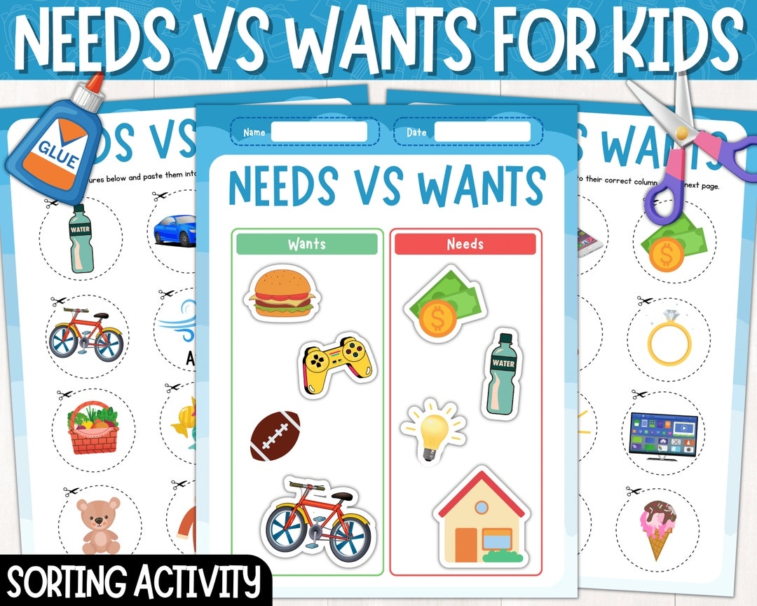 Needs Vs Wants Sort Worksheets Cut And Paste Activity Needs And Wants Sorting Activity Digital Download Printable PDF Etsy Israel