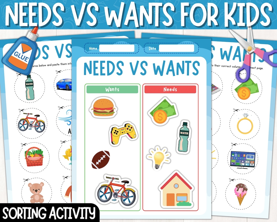 Needs Vs Wants Sort Worksheets Cut And Paste Activity Needs And Wants Sorting Activity Digital Download Printable PDF Etsy
