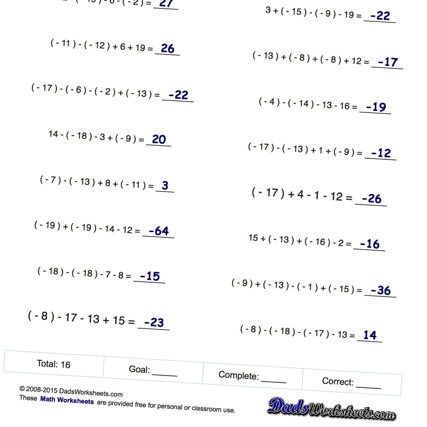 Negative Number Worksheets Worksheets Library