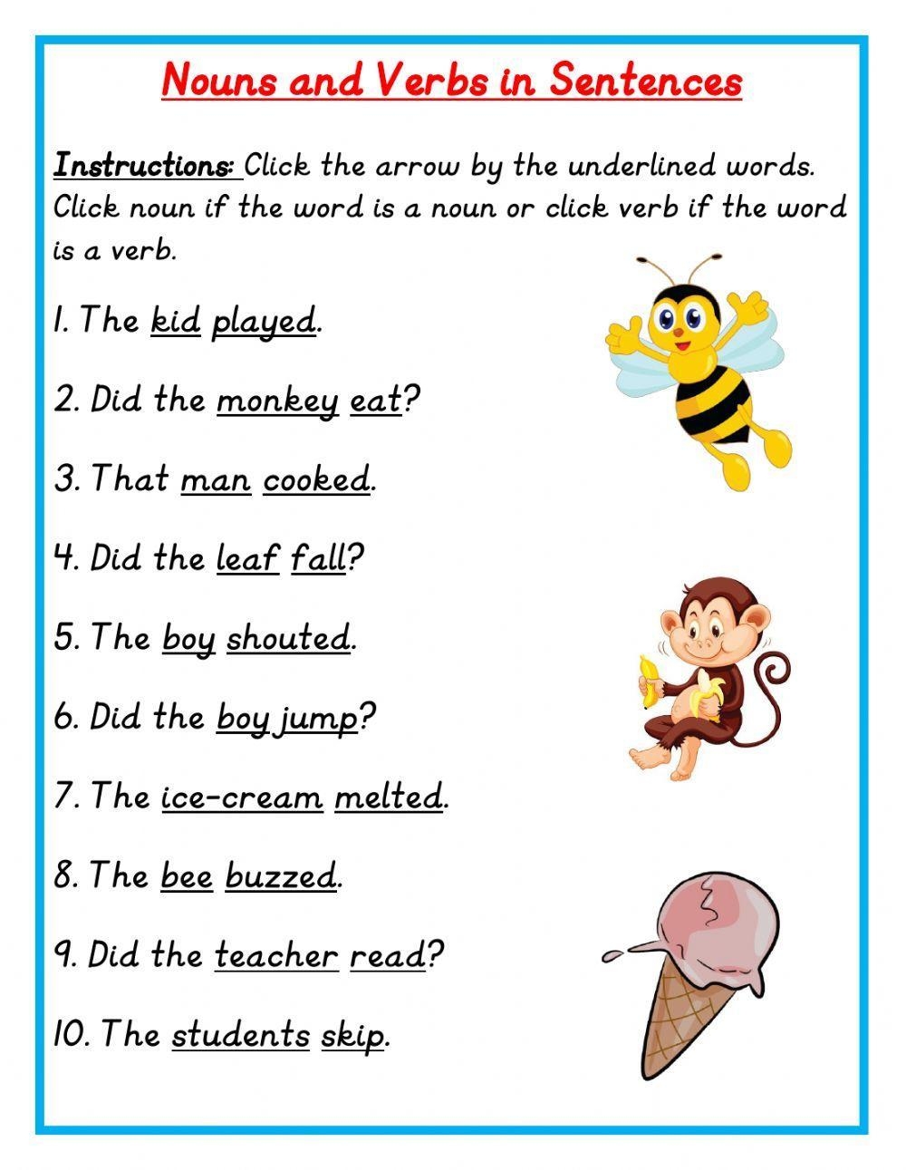Nouns And Verbs In Sentences Worksheet Live Worksheets Worksheets Library