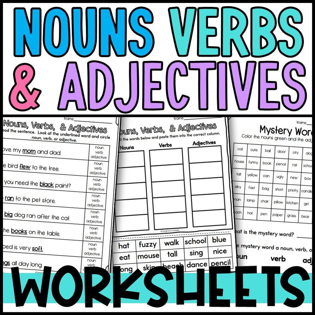 Nouns Verbs And Adjectives Sorts And Worksheets Printable Sheets Kindergarten First Grade Second Grade Etsy
