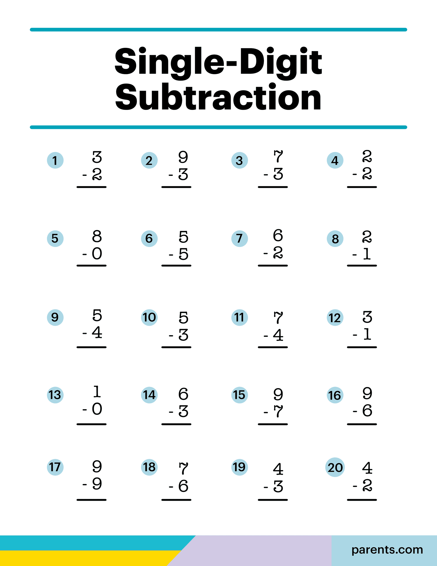 One Digit Subtraction No Regrouping Worksheets Free Printable PDF Worksheets Library