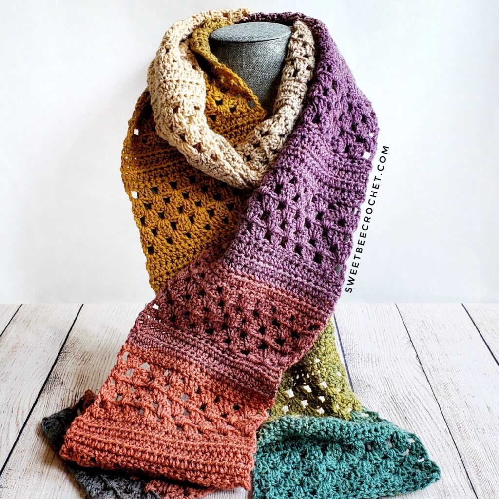 One Skein Granny Rows Scarf Free Crochet Pattern Sweet Bee Crochet