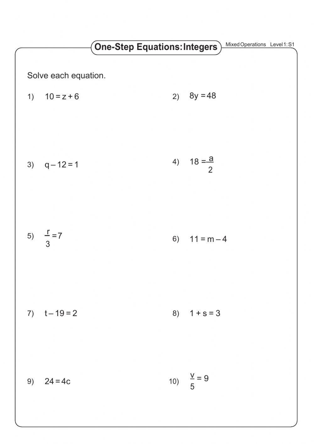 One Step Equations Worksheets Math Monks Worksheets Library
