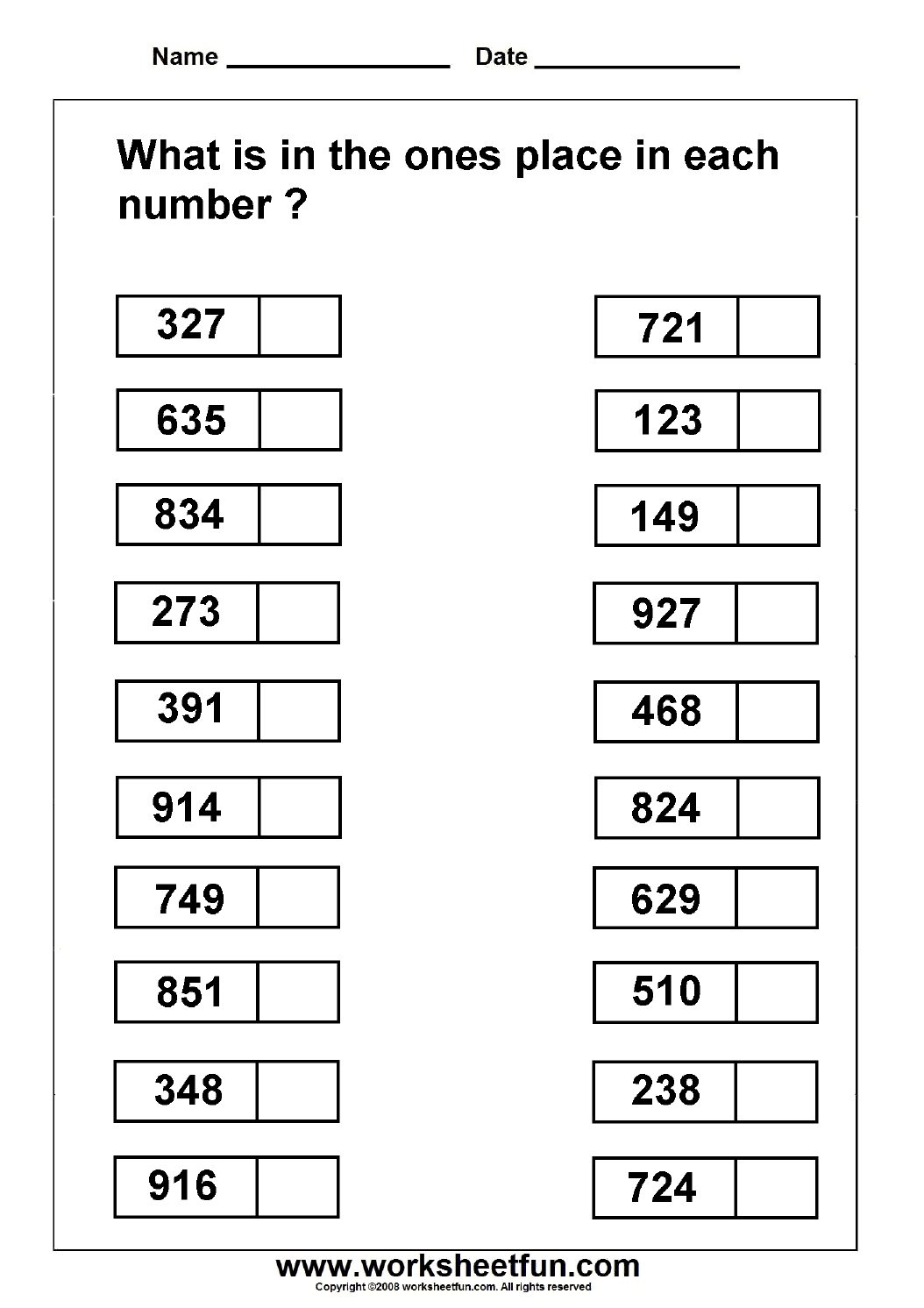 place the value worksheets