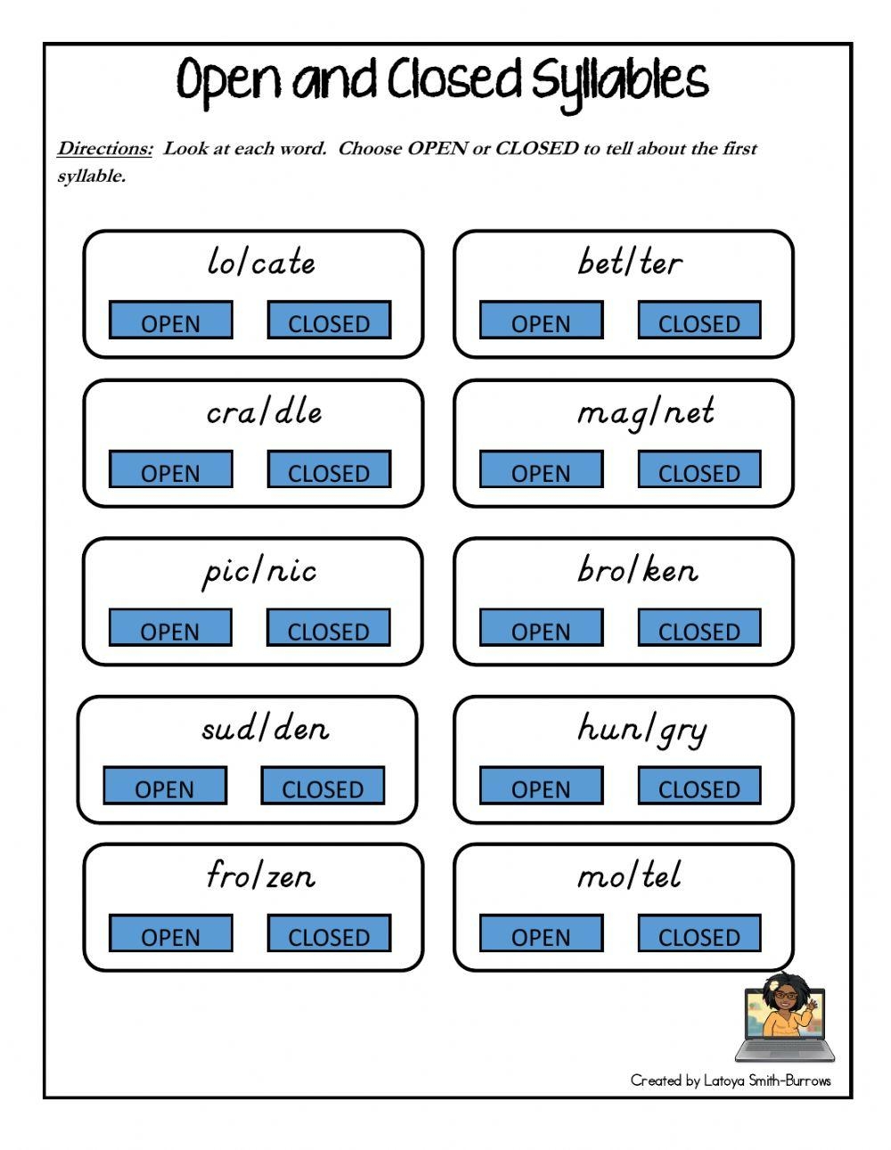 Open And Closed Syllables Live Worksheets Worksheets Library