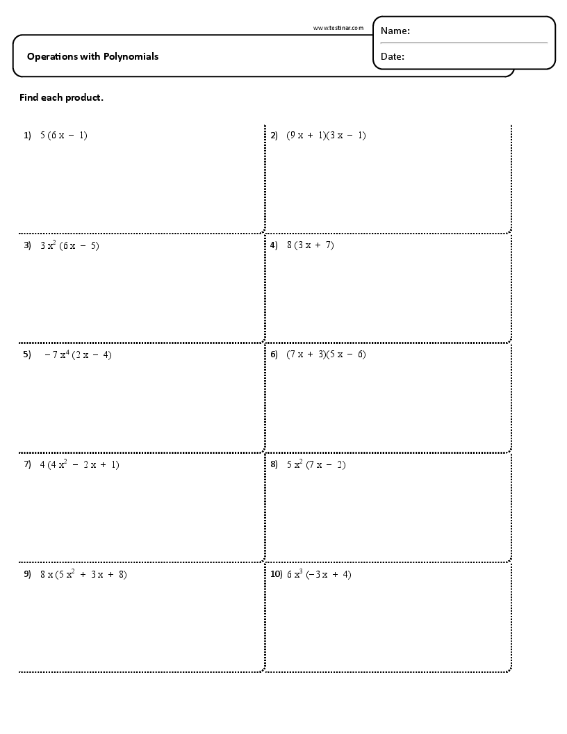 Operations With Polynomials Worksheets Operations With Polynomials Worksheets