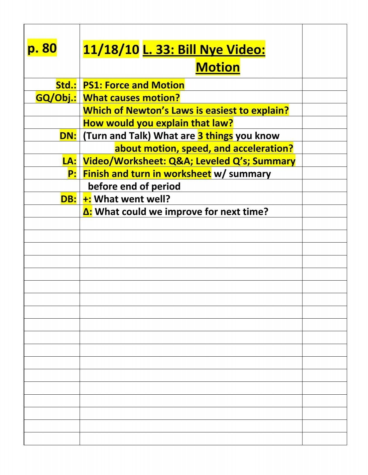 bill nye motion worksheet