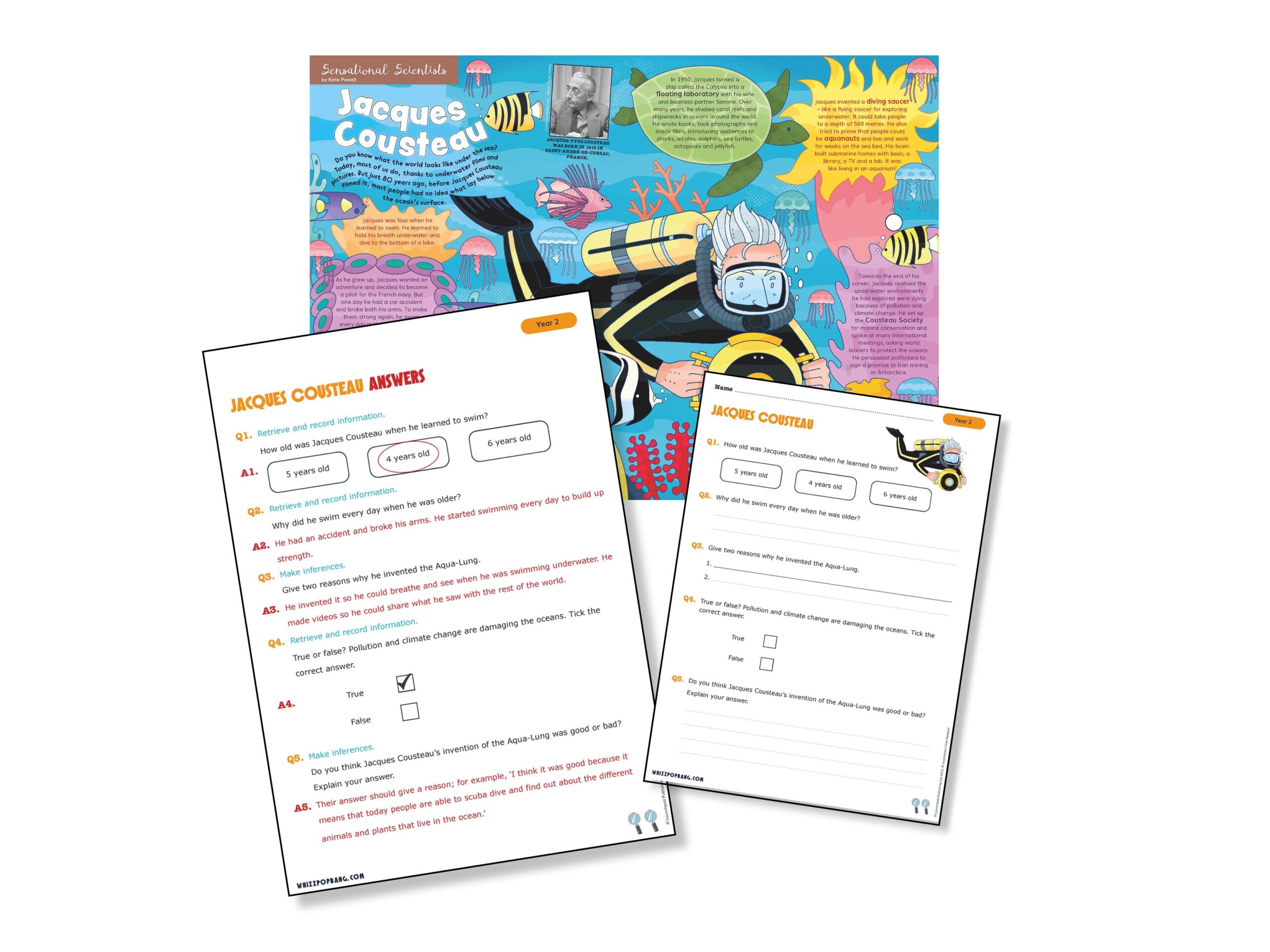 P3 Reading Science Jacques Cousteau Teaching Resources