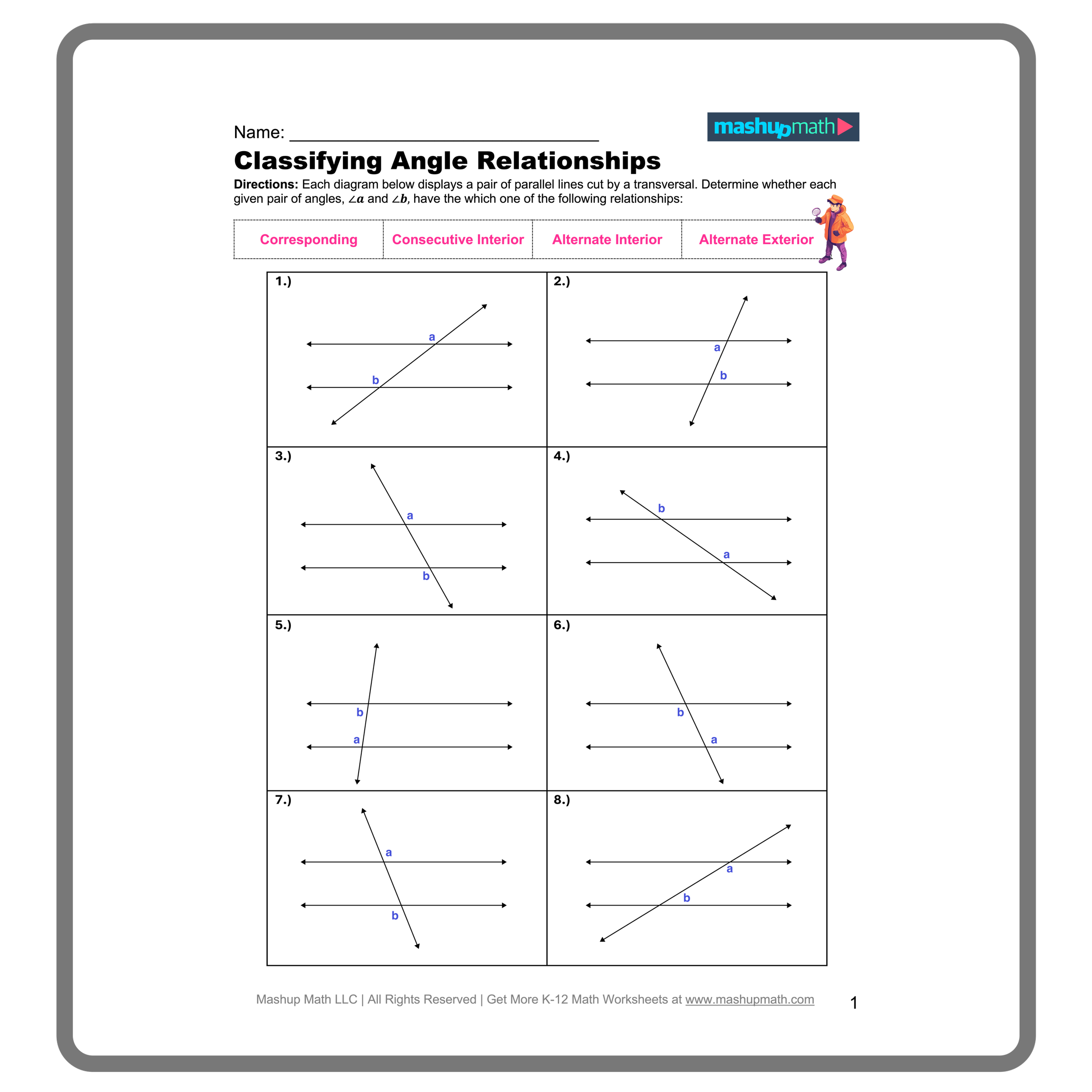 Parallel Lines Cut By A Transversal Worksheets Printable With Answers Mashup Math Parallel Lines Cut By A Transversal Worksheets Printable With Answers Mashup Math