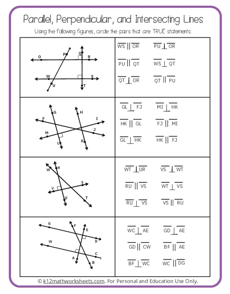 worksheet parallel and perpendicular lines