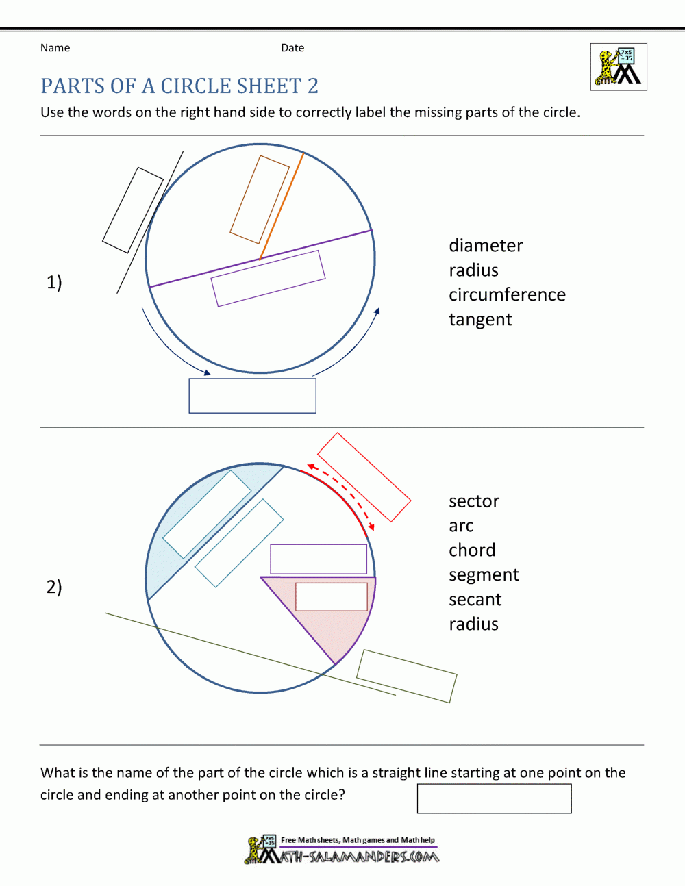 parts of a circle worksheet parts of a circle worksheet