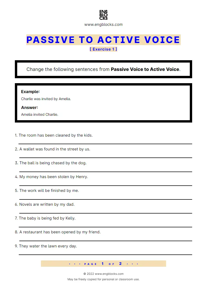 Passive To Active Voice Exercise 1 Worksheet English Grammar Worksheets Library Passive To Active Voice Exercise 1 Worksheet English Grammar Worksheets Library