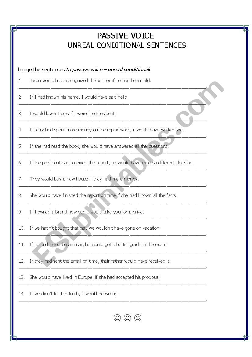 Passive Voice Unreal Conditional Sentences ESL Worksheet By Zlbenites Passive Voice Unreal Conditional Sentences ESL Worksheet By Zlbenites